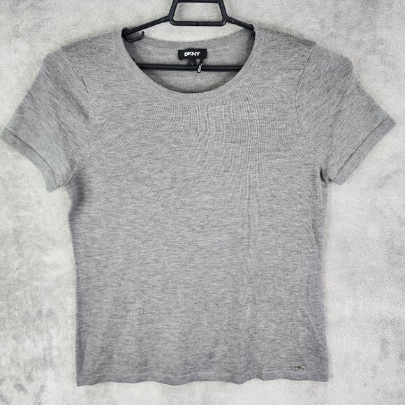 Women's Grey DKNY Acrylic Shirt Short Sleeve Crew Neck Size L - Picture 2 of 13
